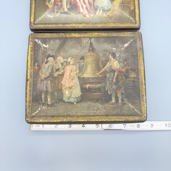 Vtg Set Tindeco Liberty Bell First Note Birth of our Nations Flag Centennial Tin - Picture 10 of 10
